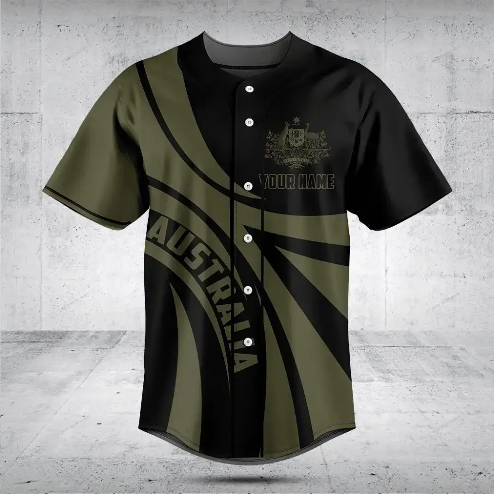 Custom Australia Baseball Jersey - Personalized Name & Number - Stylish Black/Green Design Image
