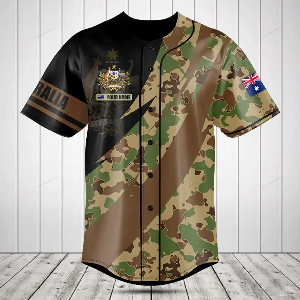 Custom Australia Camo Baseball Jersey – Personalized Name & Flag Design Image