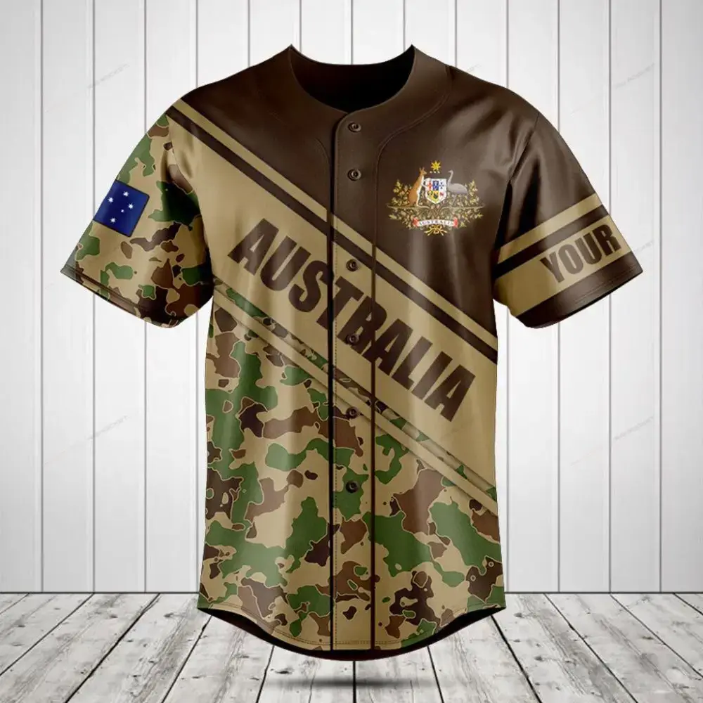 Custom Australia Camo Baseball Jersey – Unique Design, Breathable Fabric, Perfect For Fans! Image