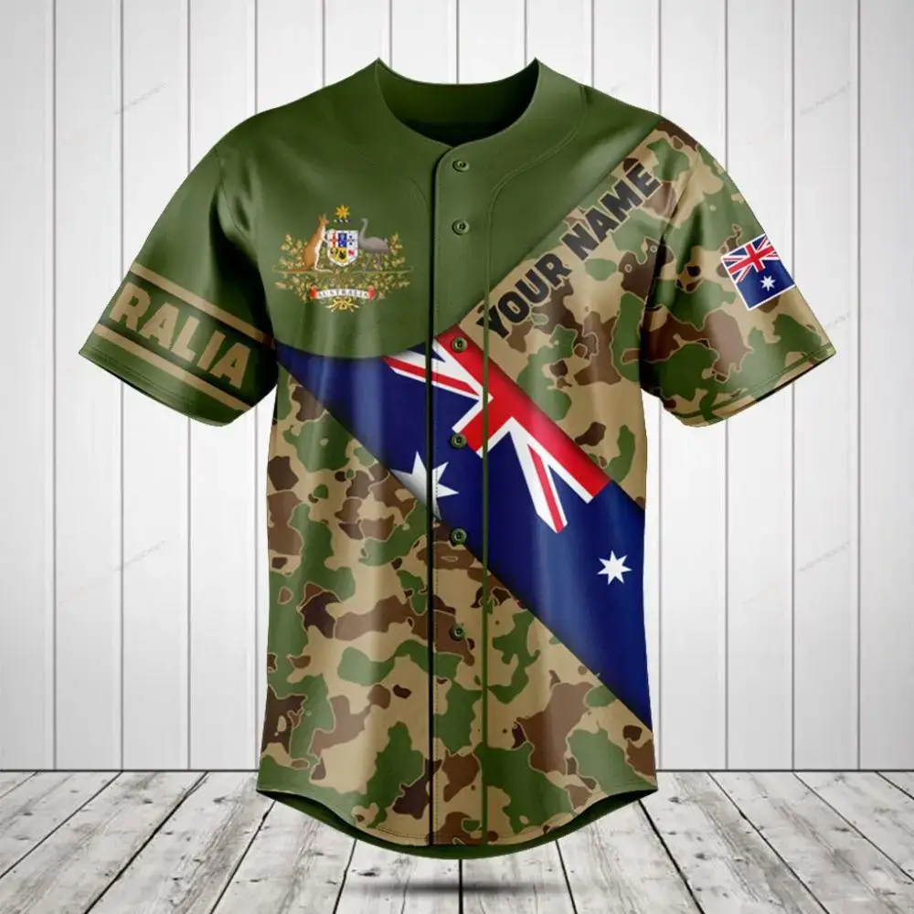 Custom Australia Camo Baseball Jersey With Flag & Crest - Personalized Sportswear Image