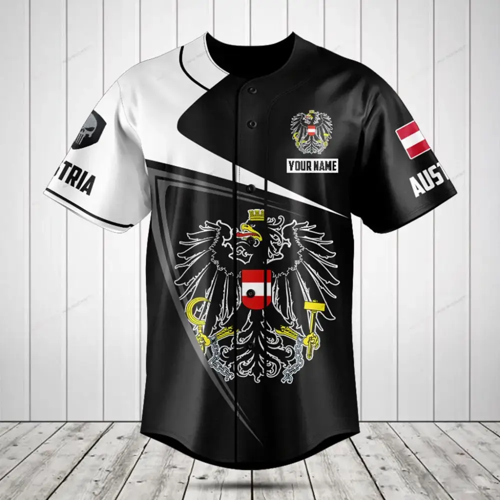 Custom Austria Flag Baseball Jersey - Personalized Name & Crest Design, Unisex Sports Shirt Image