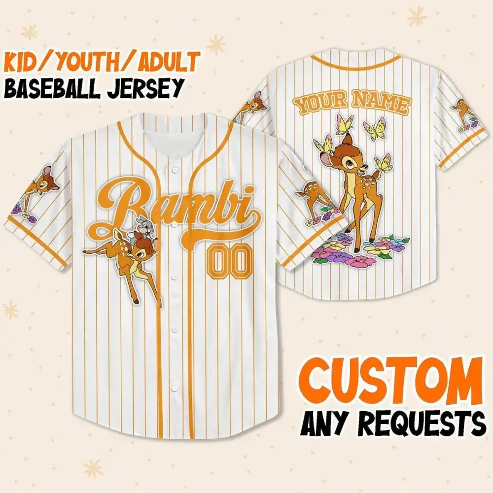 Custom Bambi Baseball Jersey - Personalized Kids/Youth/Adult Sizes Available! Image