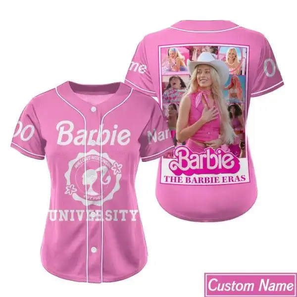Custom Barbie Baseball Jersey – Pink 'The Barbie Eras' Design With Personal Name Option Image