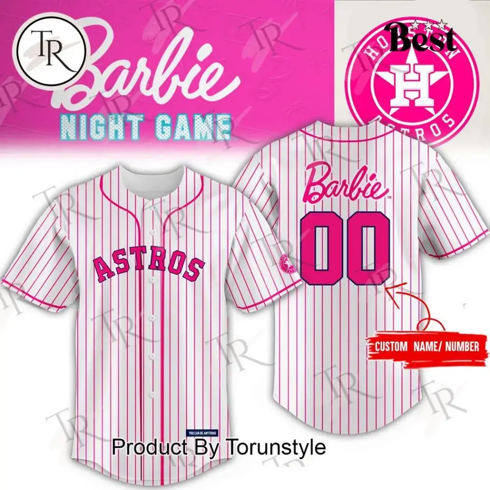 Custom Barbie Night Game Astros Jersey - Pink Striped Personalized Baseball Shirt Image