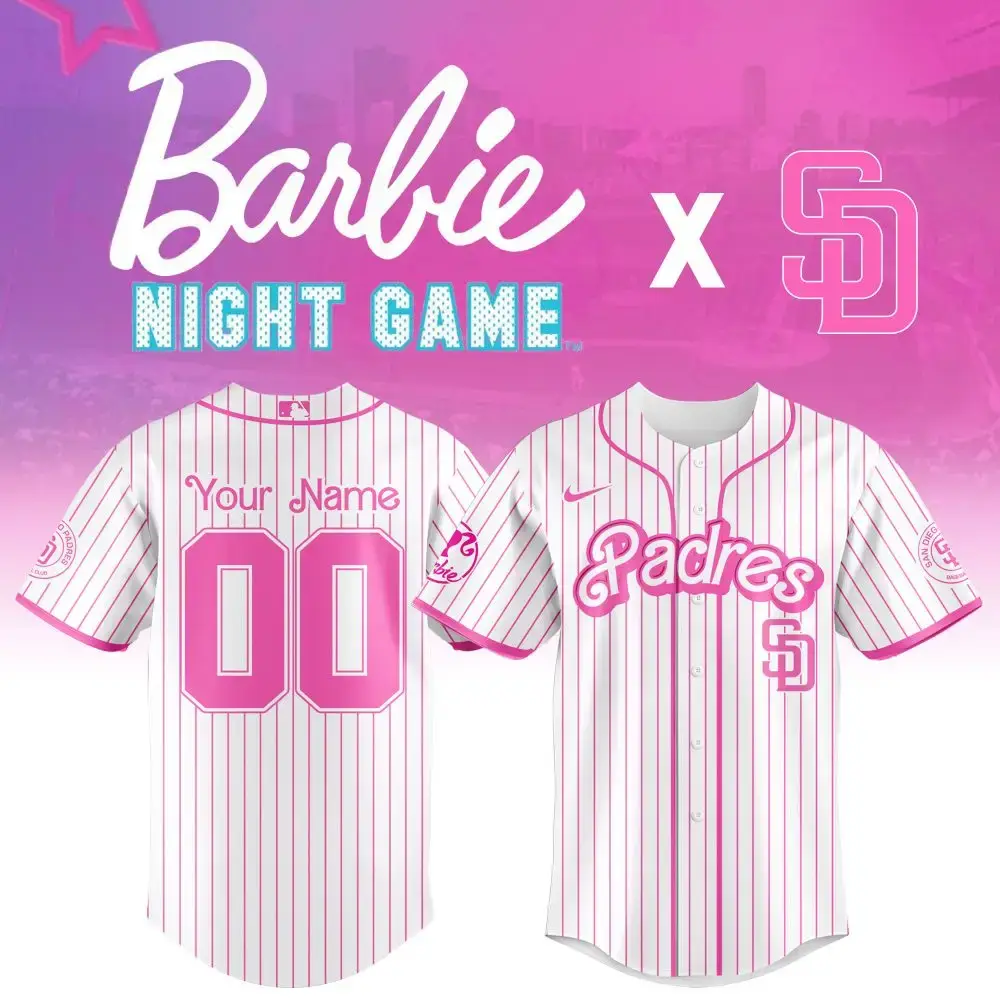 Custom Barbie Night Game Padres Jersey – Personalized Pink Baseball Shirt Image