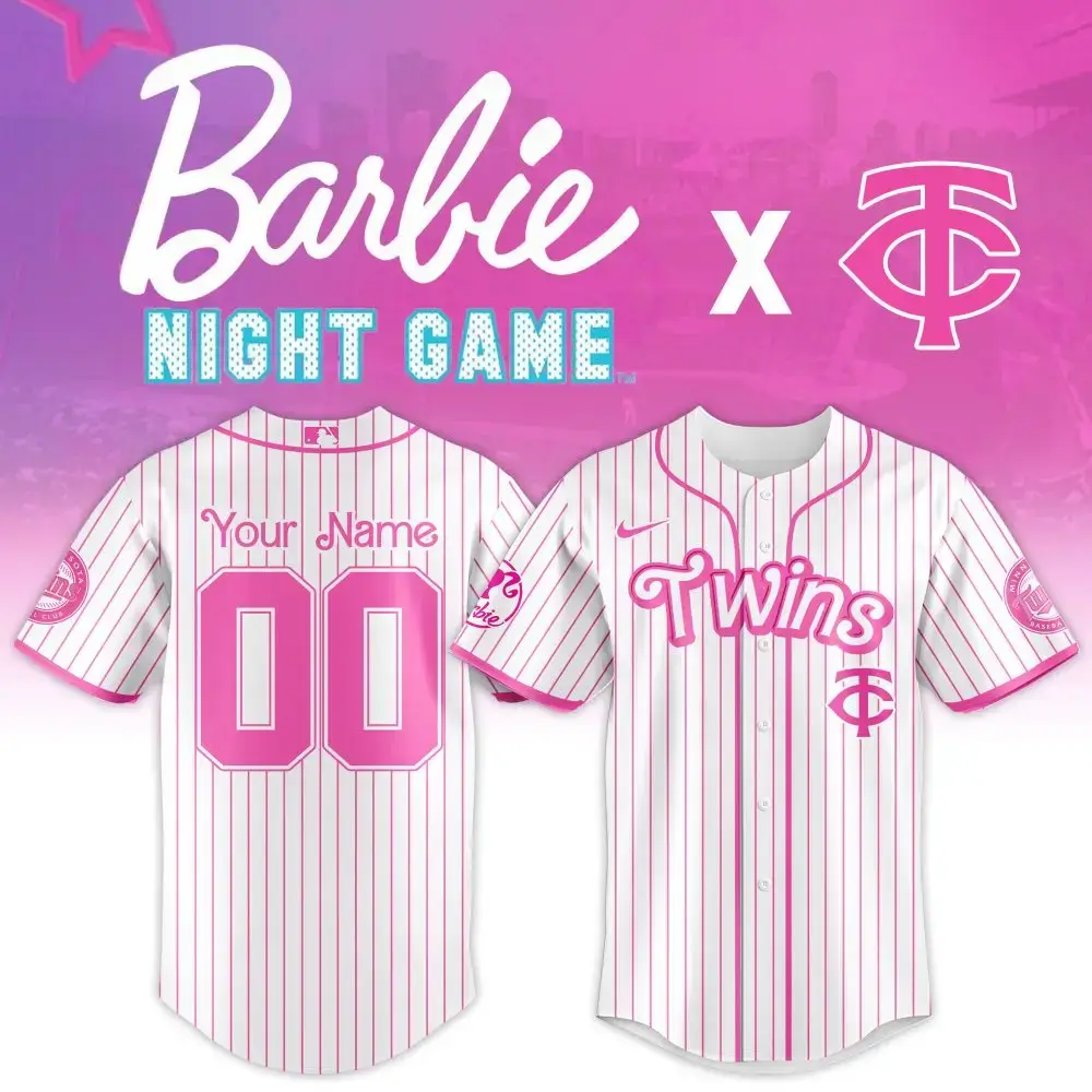 Custom Barbie Night Game Twins Jersey – Personalized Pink Baseball Shirt Image