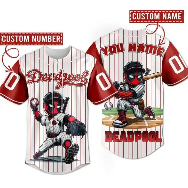 Custom Baseball Jersey - Personalized Deadpool Design With Your Name & Number Image