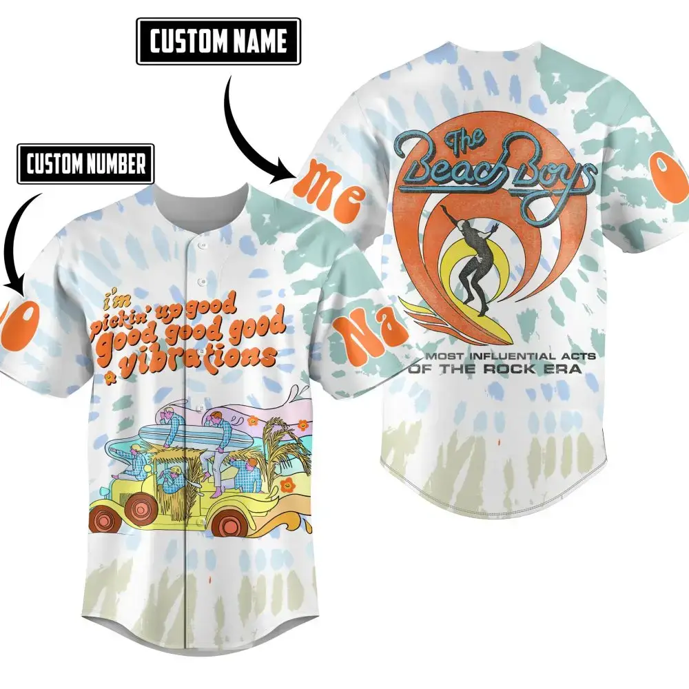 Custom Beach Vibes Baseball Jersey - Add Your Name & Number - Retro Surf Style Shirt Image