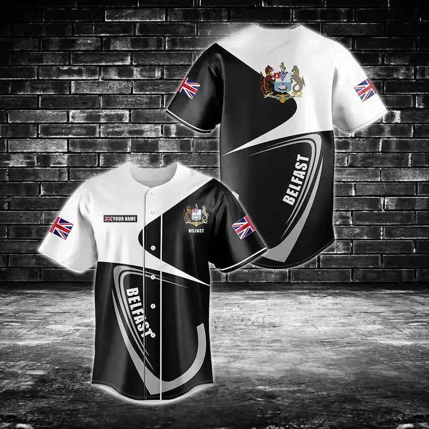 Custom Belfast Baseball Jersey - Personalized Name & Flag Design, Stylish Sportswear Image