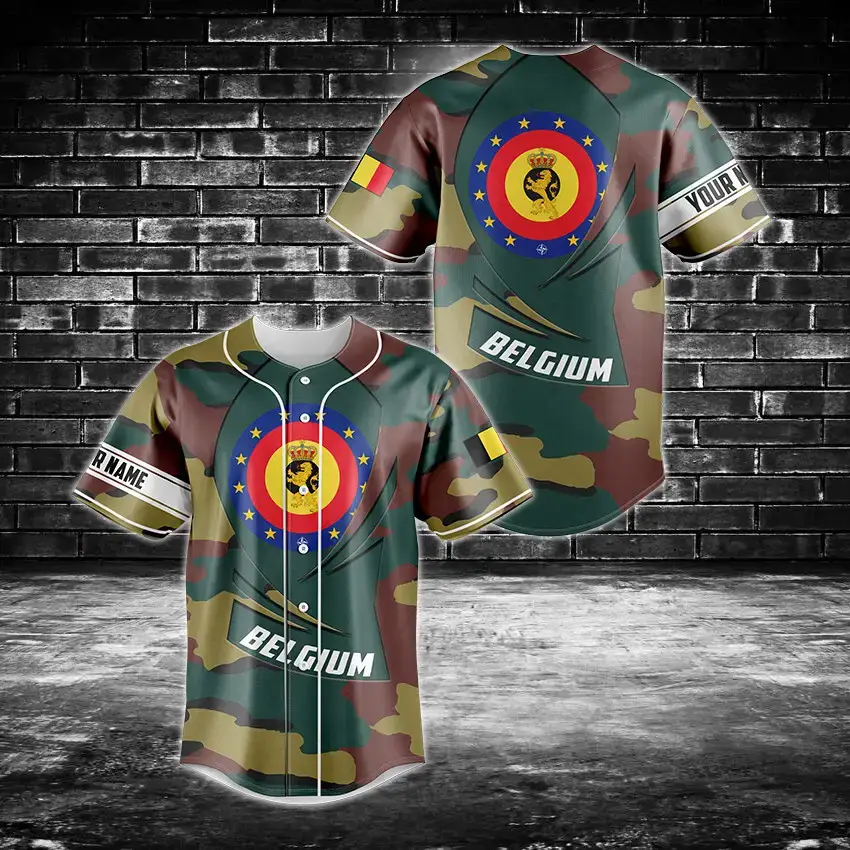 Custom Belgium Camo Baseball Jersey – Personalized Name & Flag Design Image
