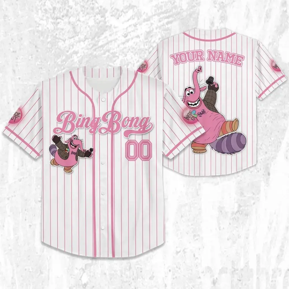 Custom Bing Bong Baseball Jersey – Personalized Name & Number, Fun Pink Stripes Image
