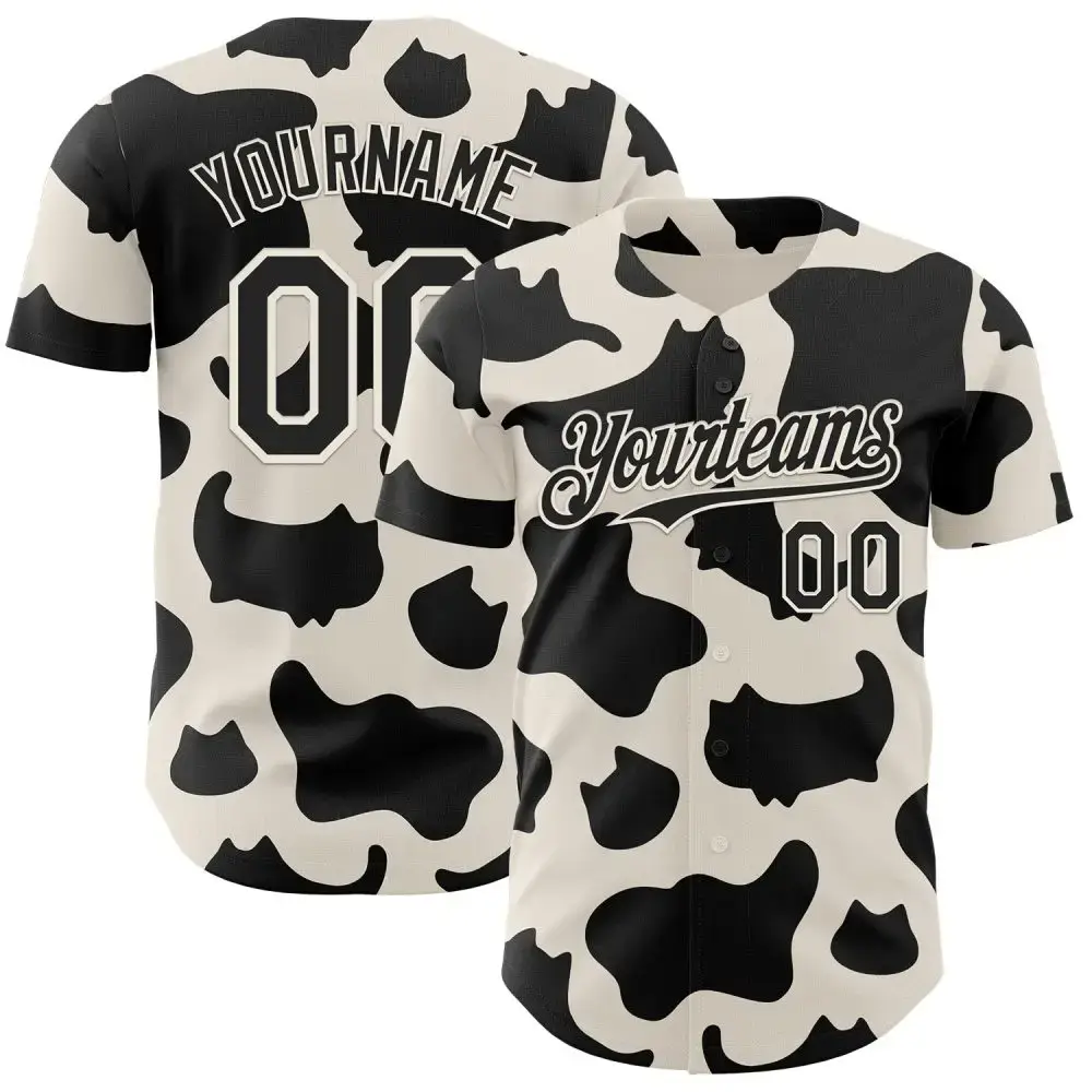 Custom Black Black-Cream 3D Tobe Fonseca Cow Pattern Cat Authentic Baseball Jersey Image