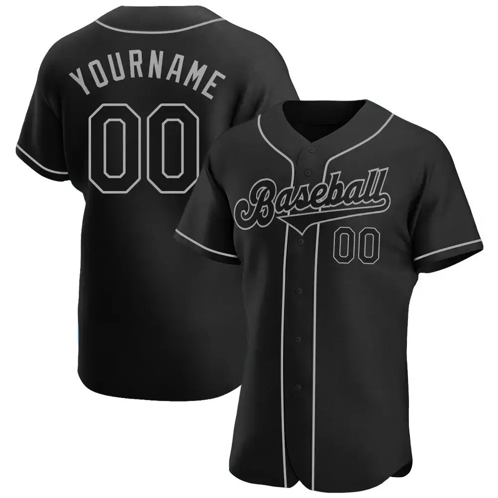 Custom Black Black-Gray Authentic Baseball Jersey Image