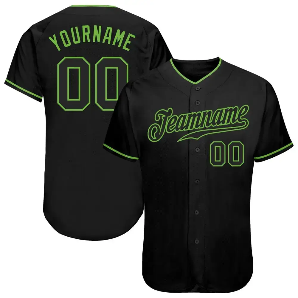 Custom Black Black-Neon Green Authentic Baseball Jersey Image
