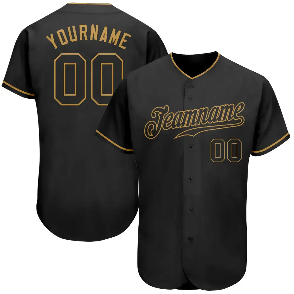 Custom Black Black-Old Gold Authentic Baseball Jersey Image