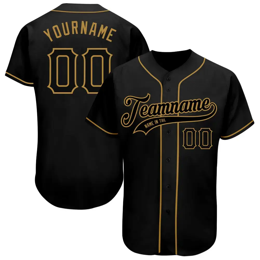 Custom Black Black-Old Gold Authentic Baseball Jersey Image