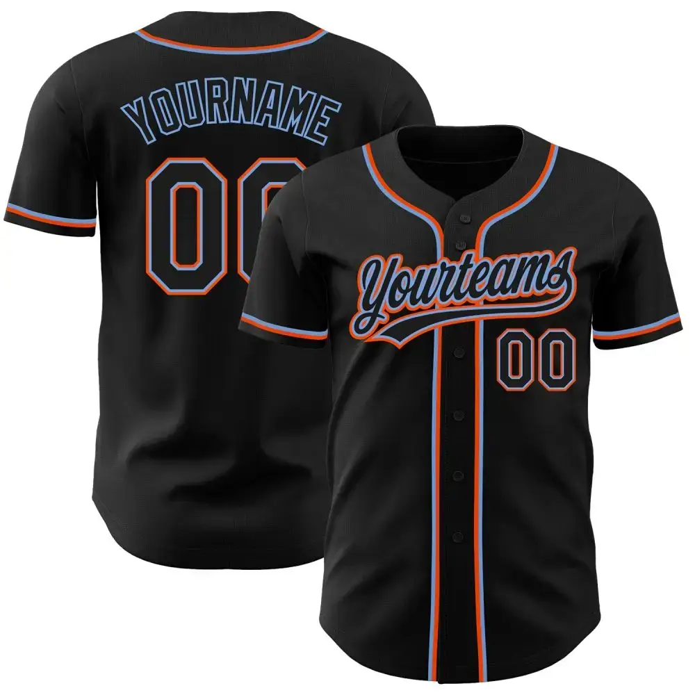 Custom Black Black Powder Blue-Orange Authentic Baseball Jersey Image