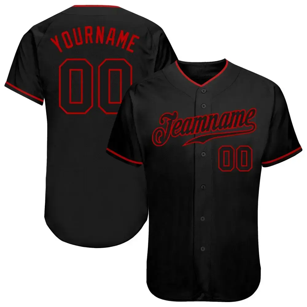 Custom Black Black-Red Authentic Baseball Jersey Image