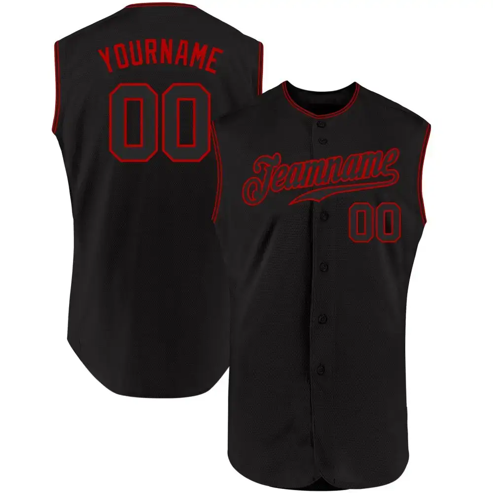 Custom Black Black-Red Authentic Sleeveless Baseball Jersey Image
