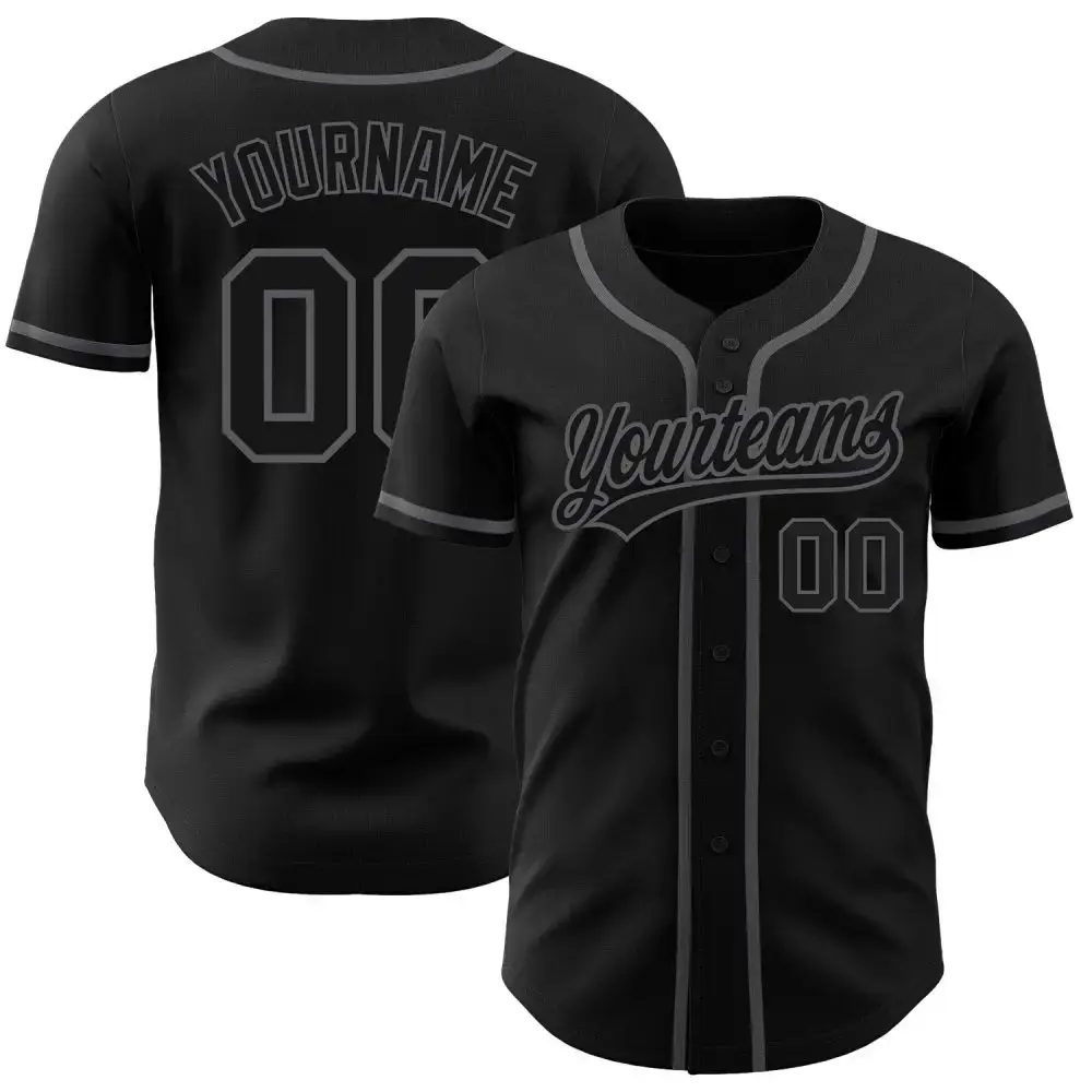 Custom Black Black-Steel Gray Authentic Baseball Jersey Image