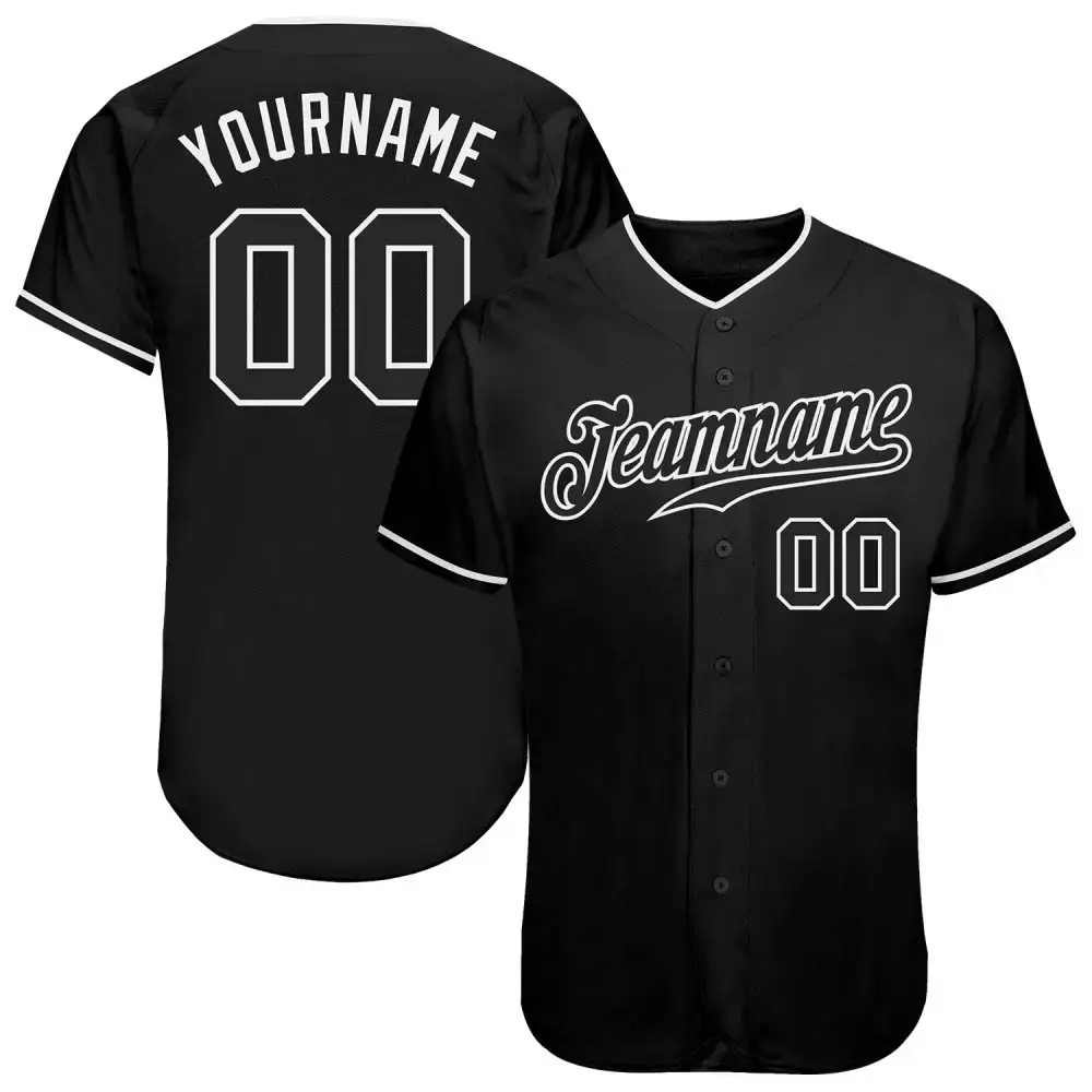 Custom Black Black-White Authentic Baseball Jersey Image