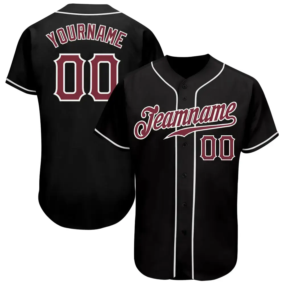 Custom Black Burgundy-White Authentic Baseball Jersey Image