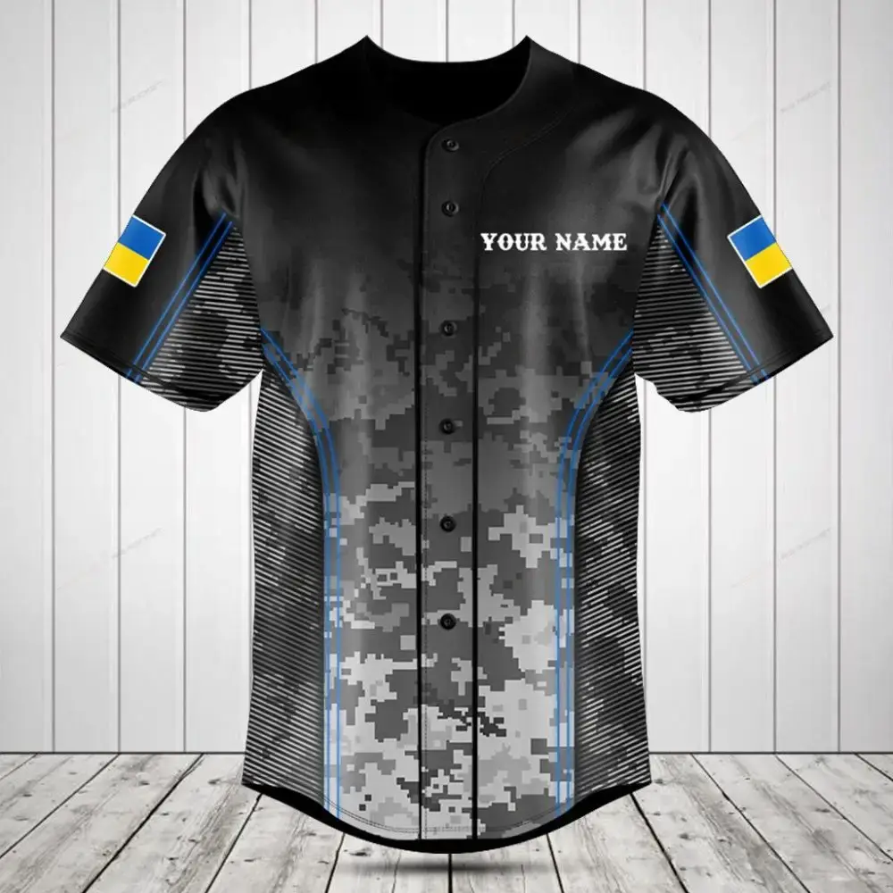 Custom Black Camo Baseball Jersey - Personalized Name & Flag Design - Perfect Team Gear Image