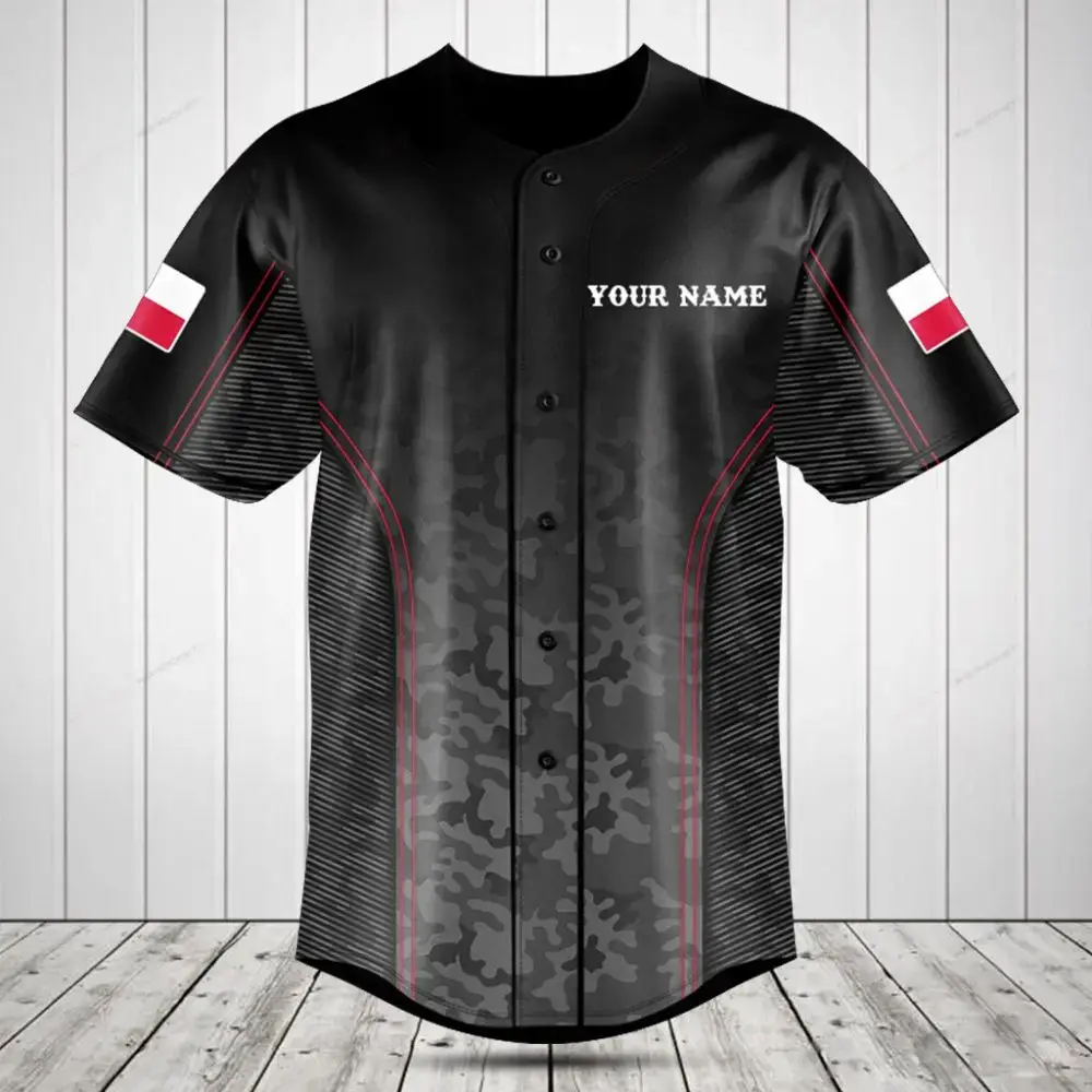 Custom Black Camo Baseball Jersey - Personalized Name & Flag Patch - Stylish Athletic Wear Image