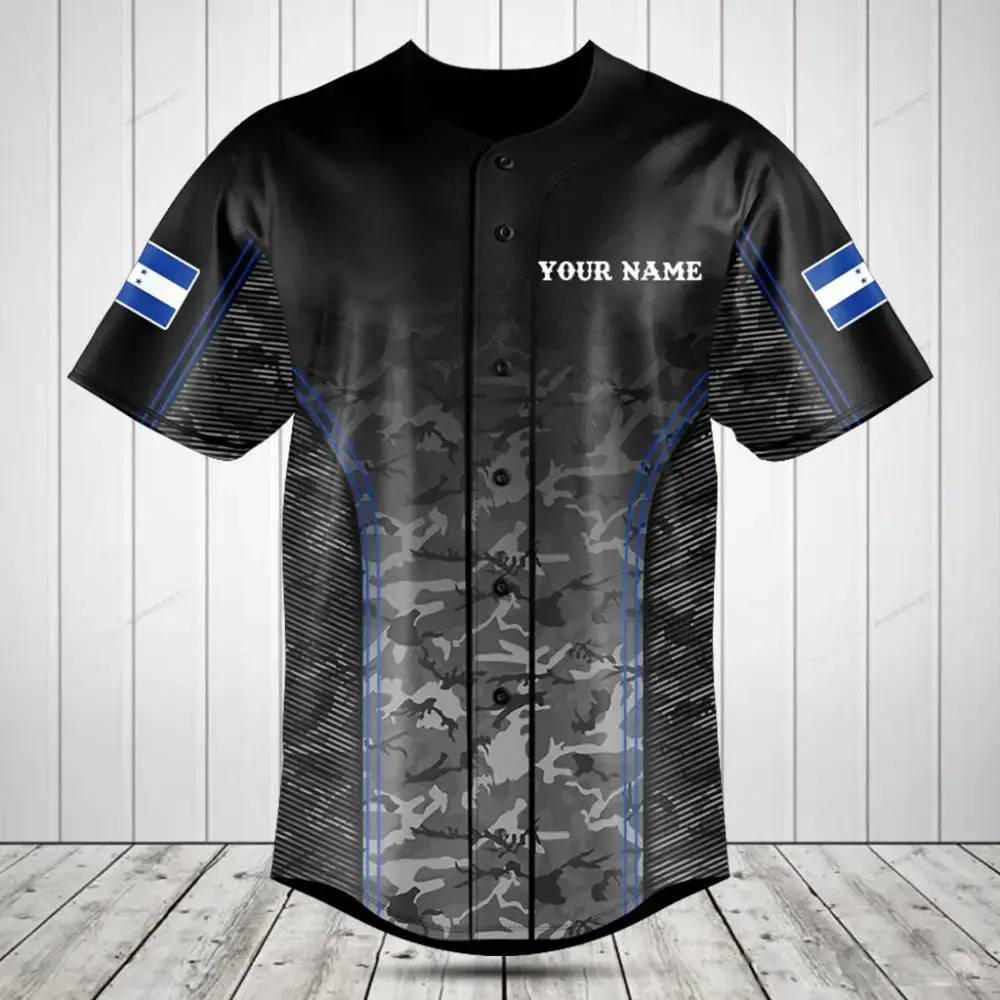 Custom Black Camo Baseball Jersey With Flag & Personalized Name – Stylish Athletic Wear Image