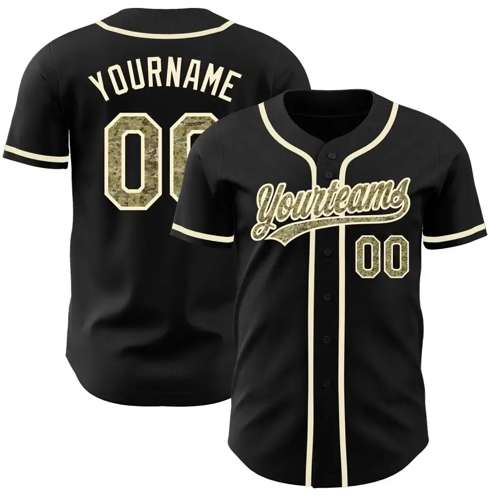Custom Black Camo-Cream Authentic Baseball Jersey Image