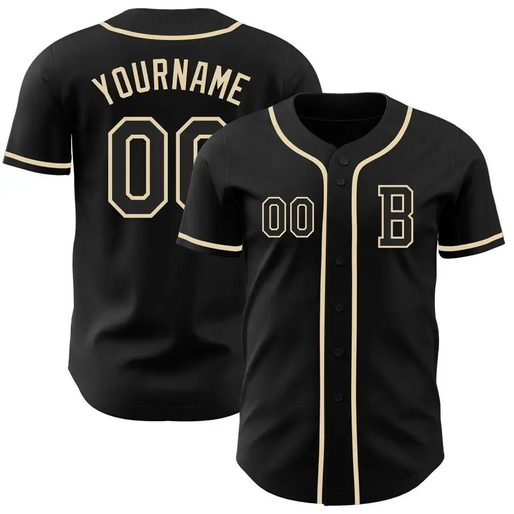 Custom Black Cream Authentic Baseball Jersey Image
