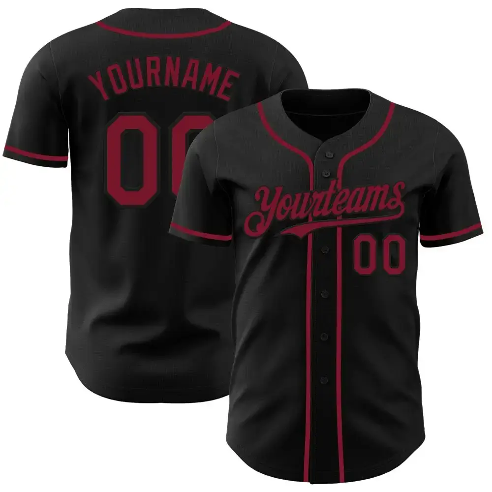 Custom Black Crimson Authentic Baseball Jersey Image