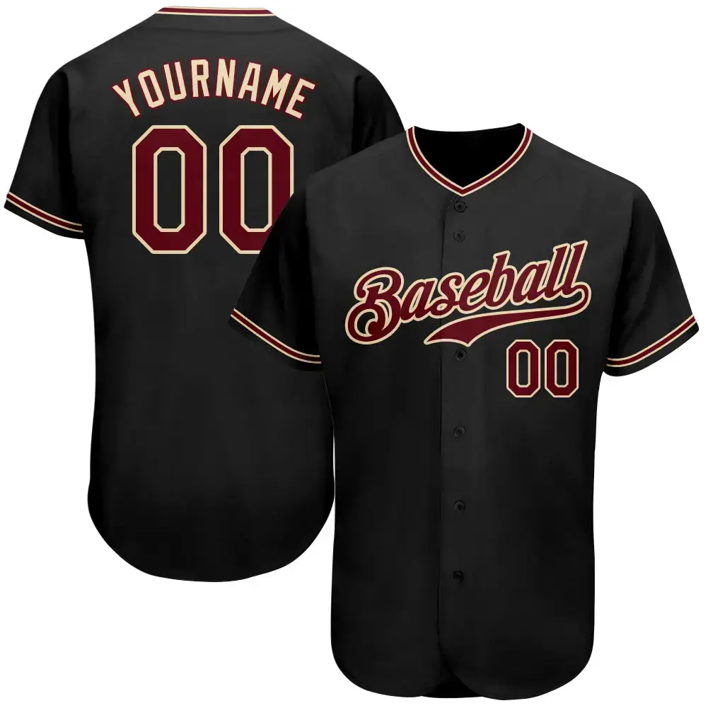 Custom Black Crimson-City Cream Authentic Baseball Jersey Image