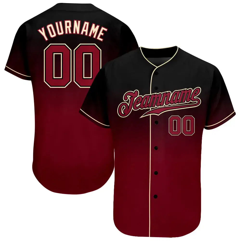 Custom Black Crimson-Cream Authentic Fade Fashion Baseball Jersey Image