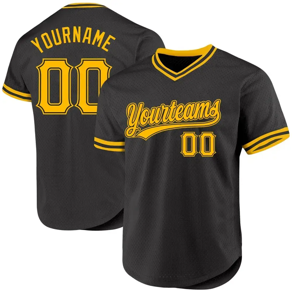 Custom Black Gold Authentic Throwback Baseball Jersey Image