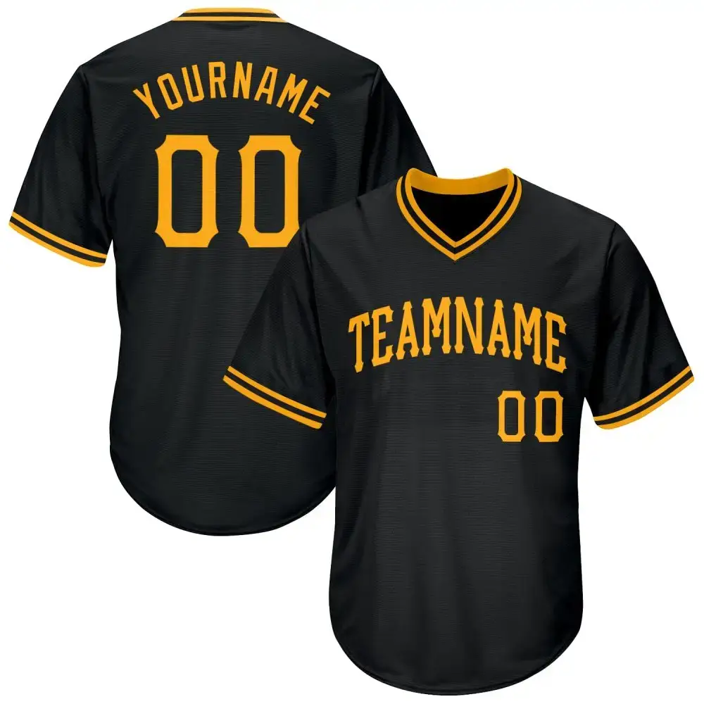 Custom Black Gold Authentic Throwback Rib-Knit Baseball Jersey Shirt Image