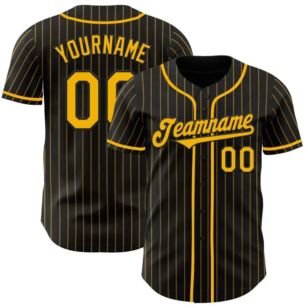 Custom Black Gold Pinstripe Gold Authentic Baseball Jersey Image