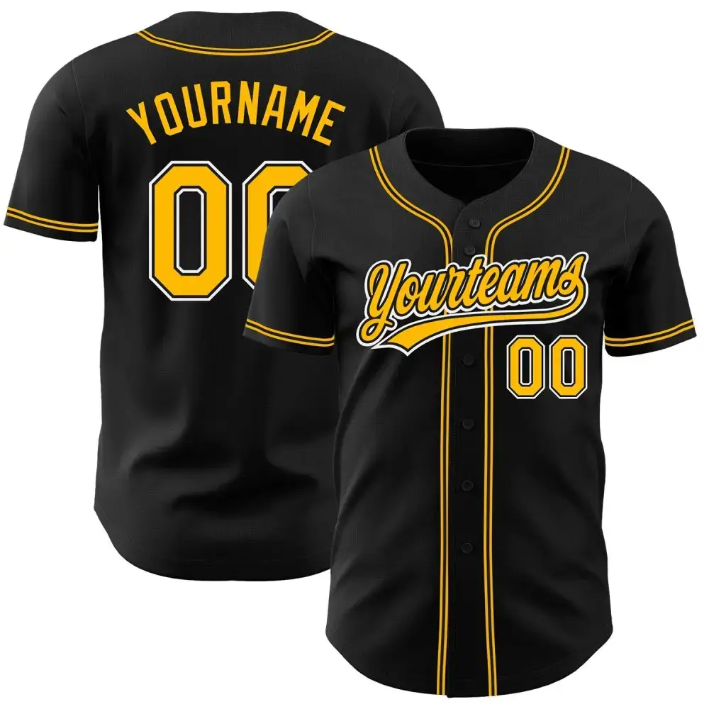 Custom Black Gold-White Authentic Baseball Jersey Image