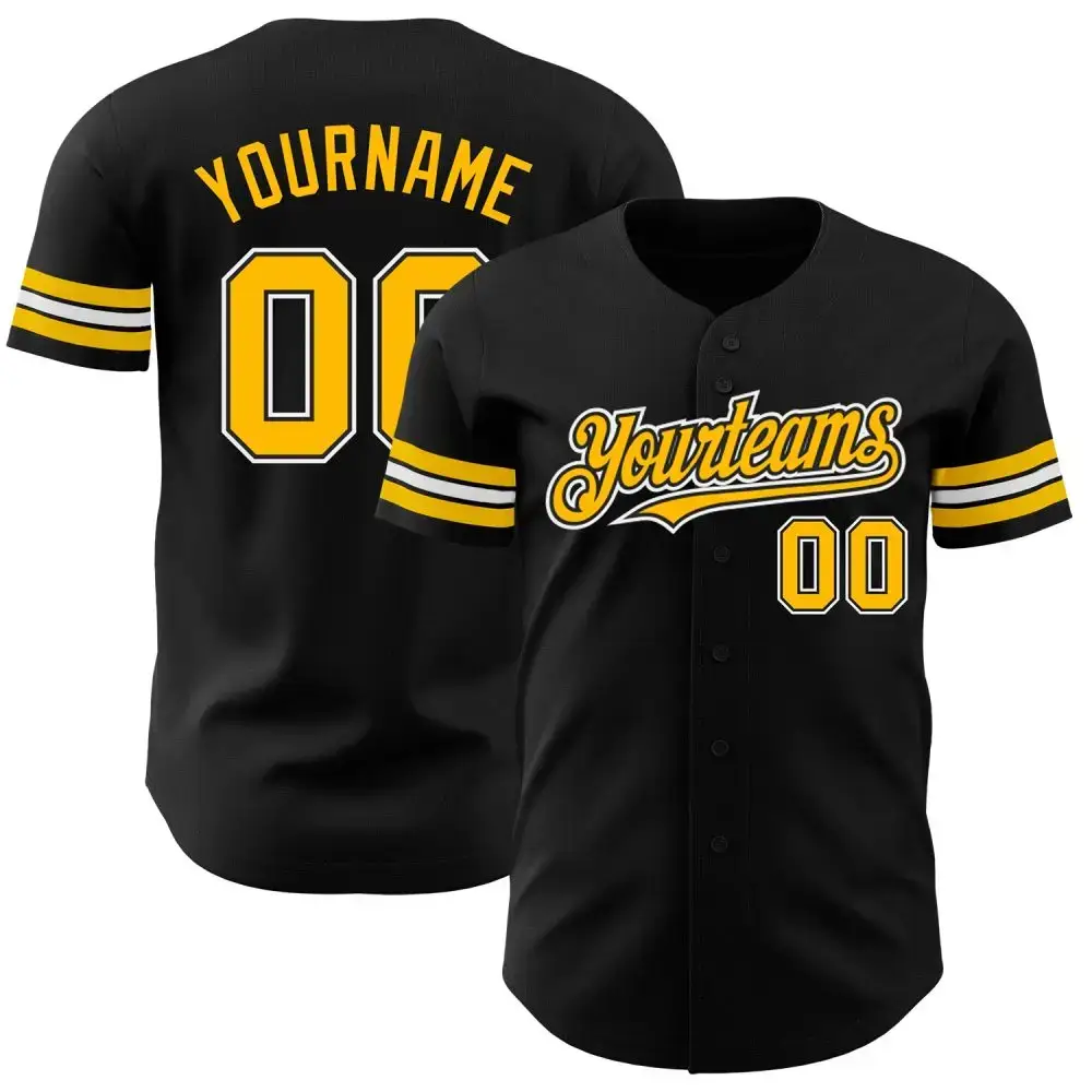 Custom Black Gold-White Authentic Baseball Jersey Image