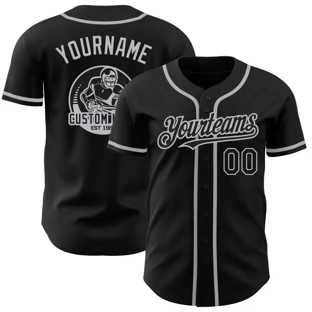 Custom Black Gray Authentic Baseball Jersey Image