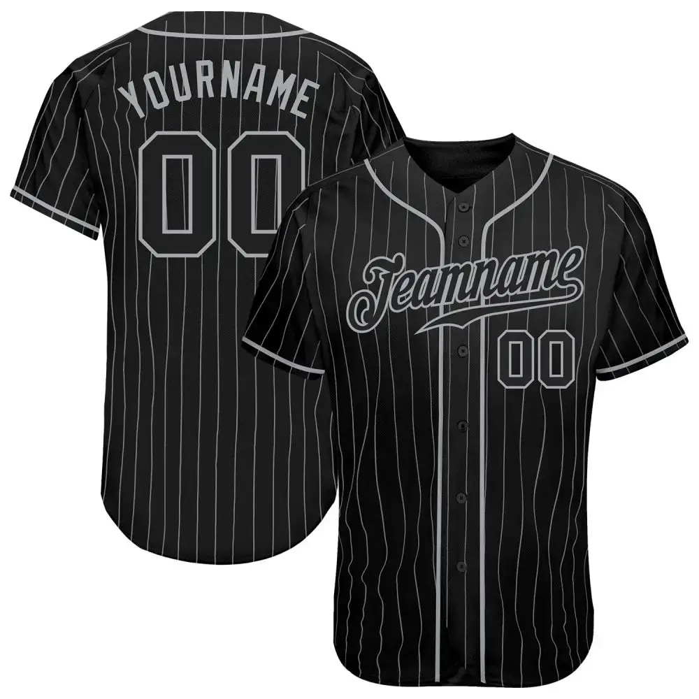 Custom Black Gray Pinstripe Black-Gray Authentic Baseball Jersey Image