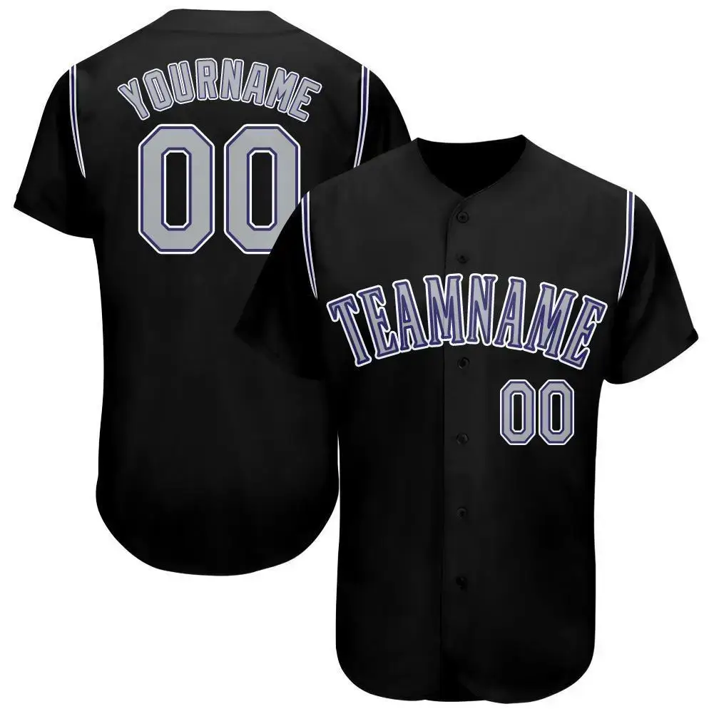 Custom Black Gray-Purple Baseball Jersey Image