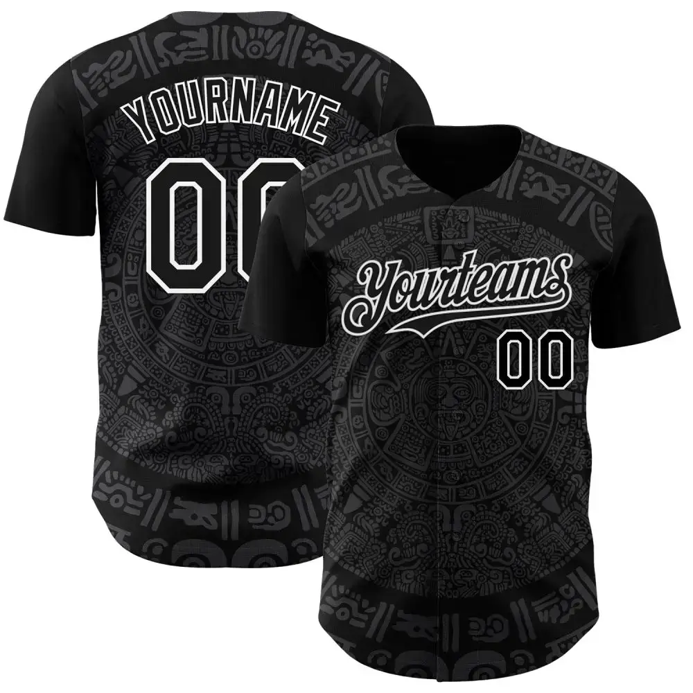 Custom Black Gray-White 3D Mexico Authentic Baseball Jersey Image