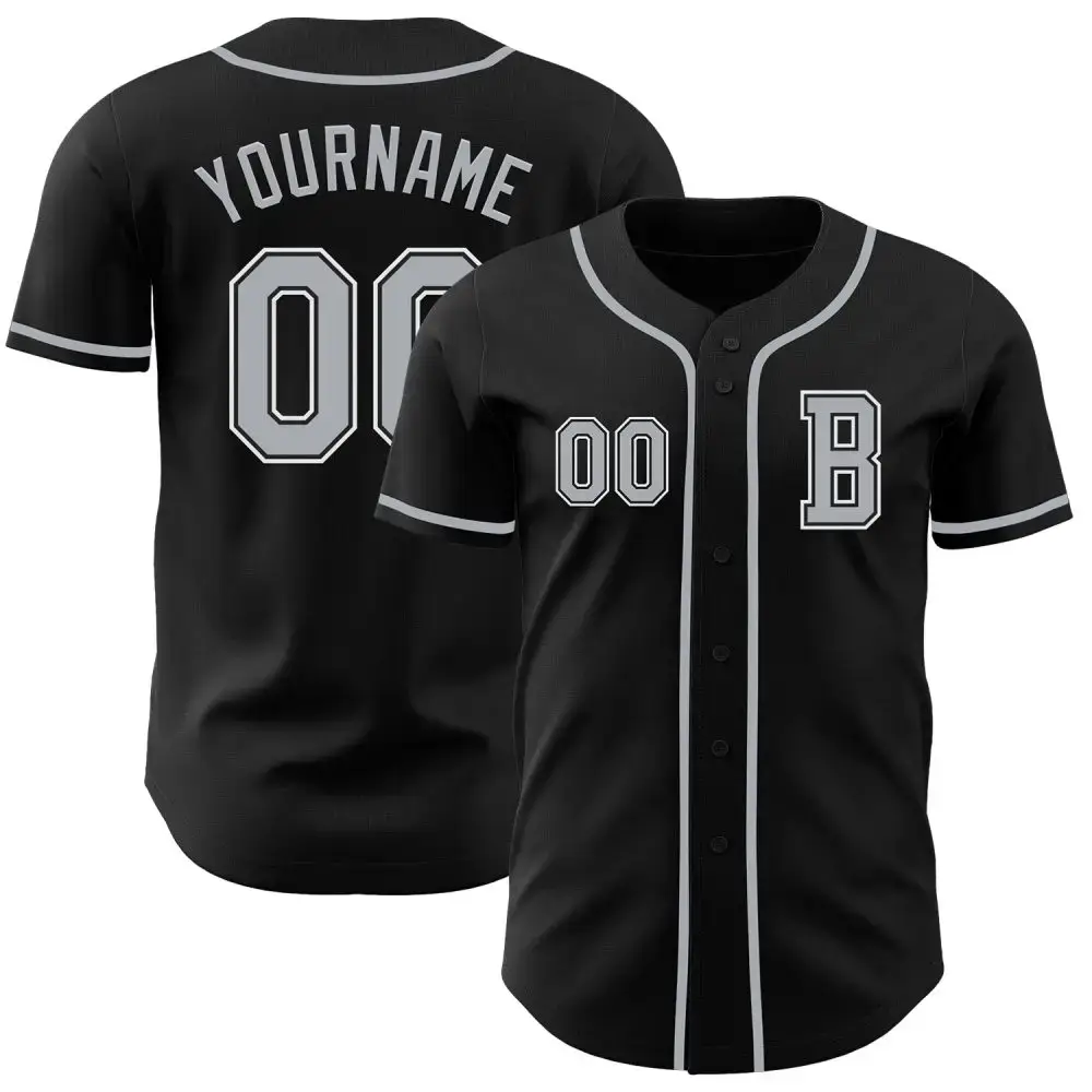 Custom Black Gray-White Authentic Baseball Jersey Image