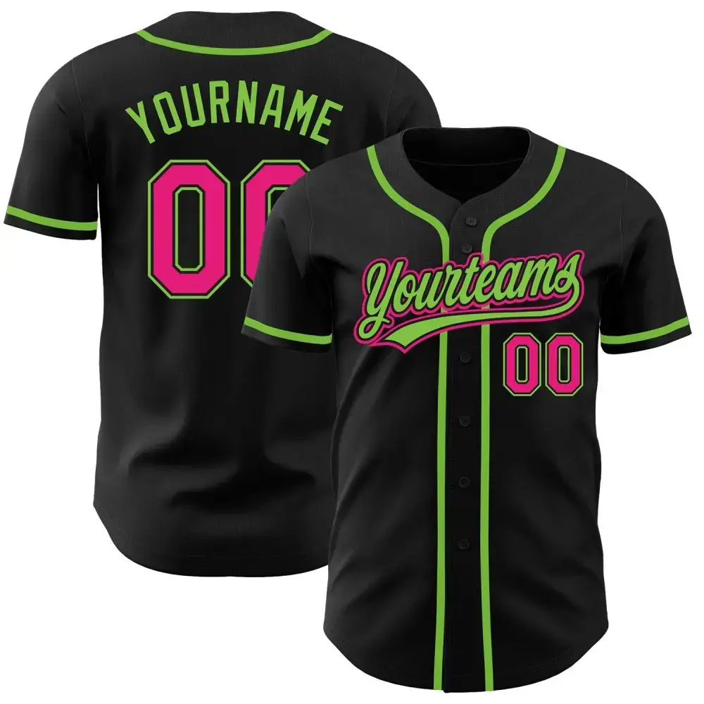 Custom Black Hot Pink-Neon Green Authentic Baseball Jersey Image