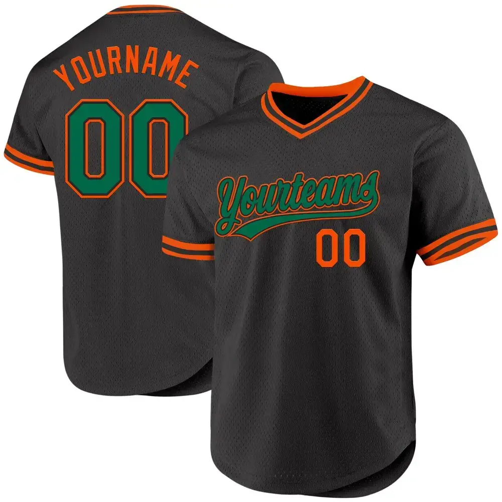Custom Black Kelly Green-Orange Authentic Throwback Baseball Jersey Image