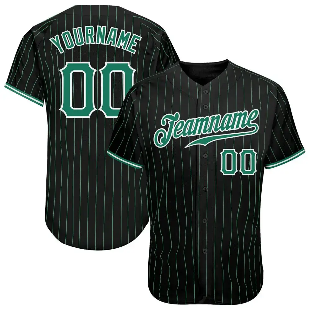 Custom Black Kelly Green Pinstripe Kelly Green-White Authentic Baseball Jersey Image