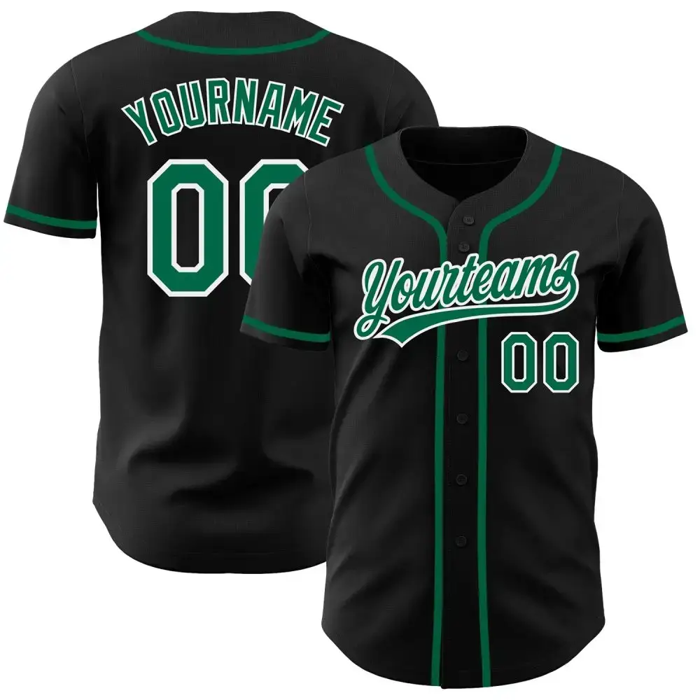 Custom Black Kelly Green-White Authentic Baseball Jersey Image