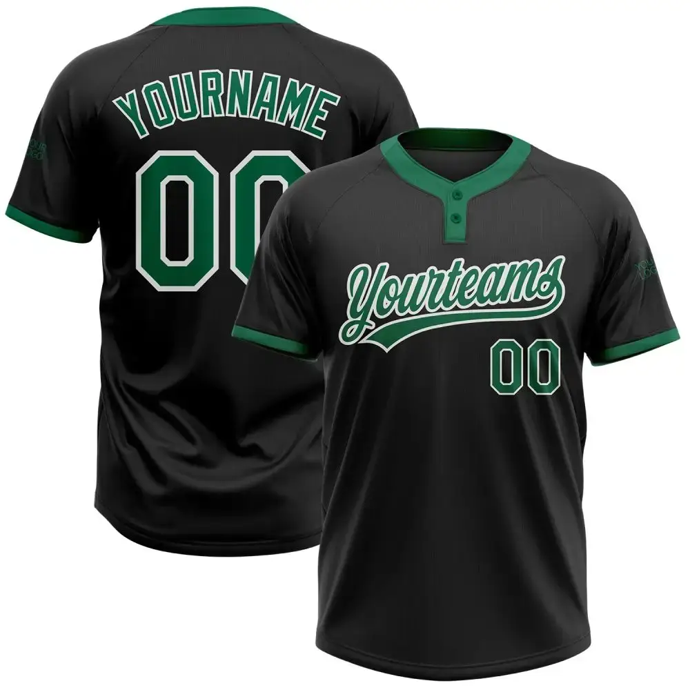 Custom Black Kelly Green-White Two-Button Unisex Softball Jersey Image