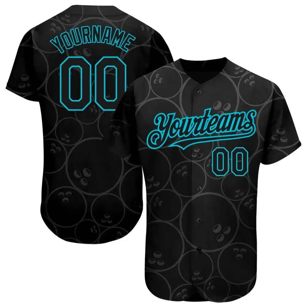Custom Black Lakes Blue 3D Pattern Design Bowling Ball Authentic Baseball Jersey Image